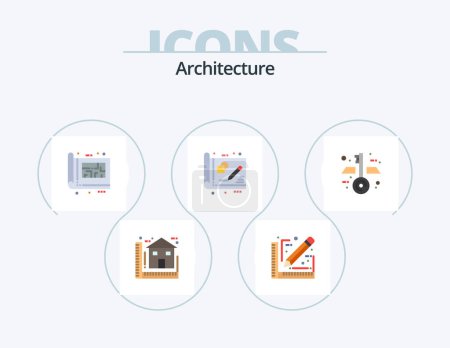 Ilustración de Arquitectura Flat Icon Pack 5 Icon Design. Dibujo. negocios. bosquejo. impresión azul. plan - Imagen libre de derechos