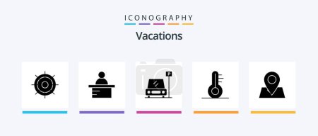 Ilustración de Vacaciones Glyph 5 Icon Pack Incluyendo el tiempo. temperatura. Profesora. Firma. Diseño de iconos creativos - Imagen libre de derechos