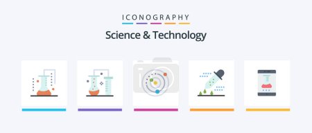 Illustration for Science And Technology Flat 5 Icon Pack Including online laboratory. lab app. solar system. scientific research. microbiology. Creative Icons Design - Royalty Free Image
