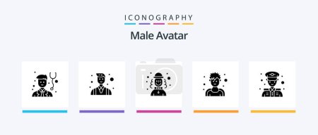 Illustration for Male Avatar Glyph 5 Icon Pack Including police security. police. joker. sportsman. exerciser. Creative Icons Design - Royalty Free Image