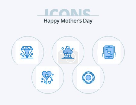 Illustration for Happy Mothers Day Blue Icon Pack 5 Icon Design. . mom. mom. love. desert - Royalty Free Image