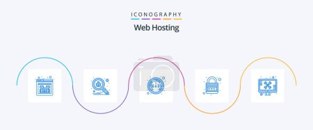 Illustration for Web Hosting Blue 5 Icon Pack Including repair. planet. gauge. lock. earth - Royalty Free Image