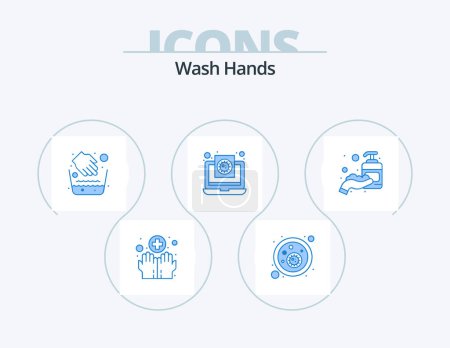 Téléchargez les illustrations : Wash Hands Blue Icon Pack 5 Icon Design. corona. report. hands. medical. coronavirus - en licence libre de droit