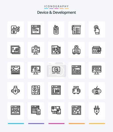 Téléchargez les illustrations : Appareil créatif et développement 25 OutLine icône pack telle que l'interface. toch. radio. qa. essais - en licence libre de droit