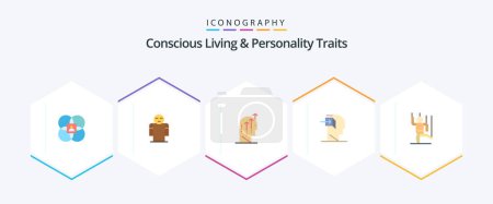 Illustration for Concious Living And Personality Traits 25 Flat icon pack including mind. human. person. door. intelligence - Royalty Free Image