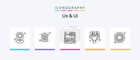 Téléchargez les illustrations : Ux And Ui Line 5 Icon Pack Including implementation. development. prototype. mobile. app. Creative Icons Design - en licence libre de droit