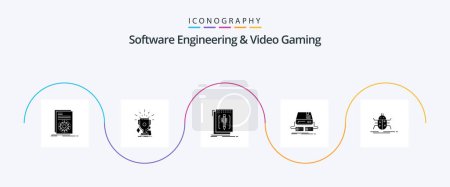 Ilustración de Software Engineering And Video Gaming Glyph 5 Icon Pack Including gaming. console. trophies. program. editor - Imagen libre de derechos