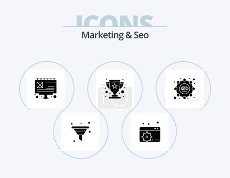 Ilustración de Marketing And Seo Glyph Icon Pack 5 Icon Design. . strategy. advertising. seo. winner - Imagen libre de derechos