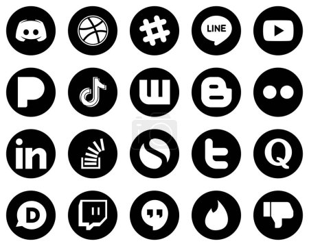 Ilustración de 20 Attractive White Social Media Icons on Black Background such as blog. wattpad. video and video icons. High-quality and creative - Imagen libre de derechos
