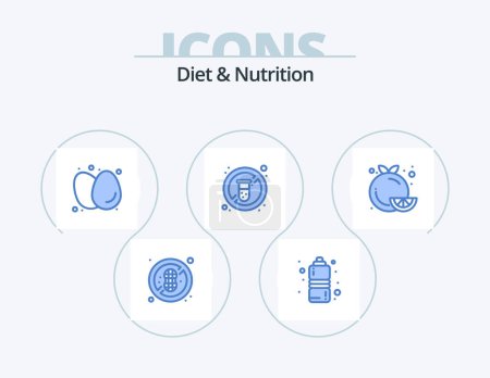 Ilustración de Dieta y nutrición Blue Icon Pack 5 Icon Design. comida. medicina. desayuno. Tubo. dieta - Imagen libre de derechos