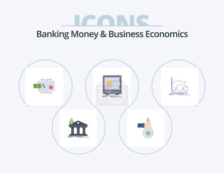Téléchargez les illustrations : Banques Argent et économie des affaires Flat Icon Pack 5 Icône Design. dépôt. paiements. investissement. l'argent. débit - en licence libre de droit