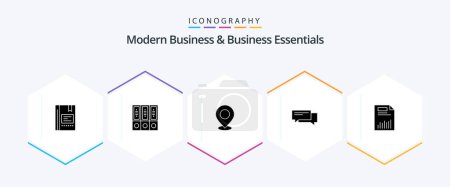 Téléchargez les illustrations : Modern Business And Business Essentials 25 Glyph icon pack including pin. mark. archive. map. folders - en licence libre de droit