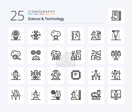 Illustration for Science And Technology 25 Line icon pack including chemical industry. acid. genetic modification. cloud software. cloud networking - Royalty Free Image