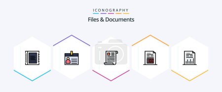 Illustration for Files And Documents 25 FilledLine icon pack including document. account. id. paper. file - Royalty Free Image