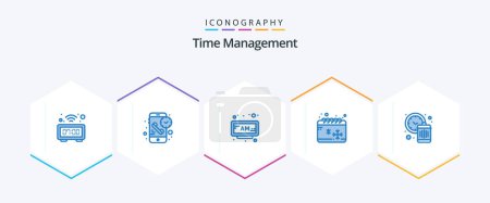Téléchargez les illustrations : Time Management 25 Blue icon pack including clock. season. time. cold. time - en licence libre de droit