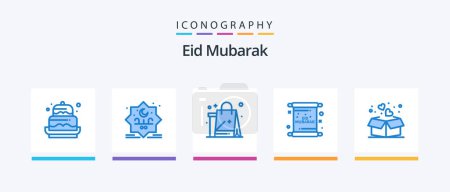 Ilustración de Eid Mubarak Blue 5 Icon Pack Including mubarak. invitation. stamp. card. cloths. Creative Icons Design - Imagen libre de derechos