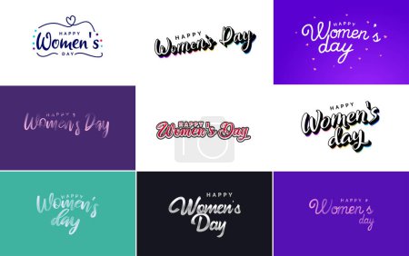 Illustration for Abstract Happy Women's Day logo with love vector logo design in shades of blue and green - Royalty Free Image