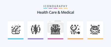 Ilustración de Cuidado de la salud y la línea médica 5 paquete de iconos incluyendo hospital. clínica. Llame. Médico. salud. Diseño de iconos creativos - Imagen libre de derechos