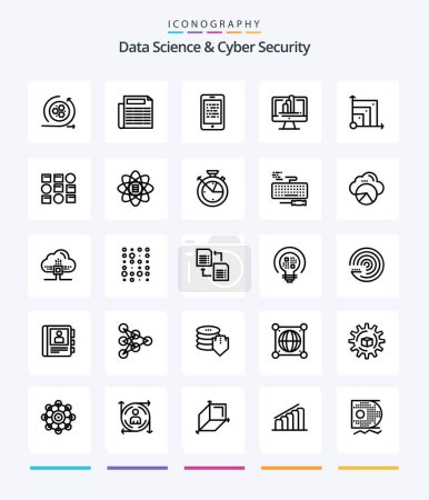 Illustration for Creative Data Science And Cyber Security 25 OutLine icon pack  Such As system. graph. read. shart. computer - Royalty Free Image