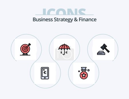 Téléchargez les illustrations : Business Strategy And Finance Line Filled Icon Pack 5 Icon Design. law. finance . map . city . - en licence libre de droit