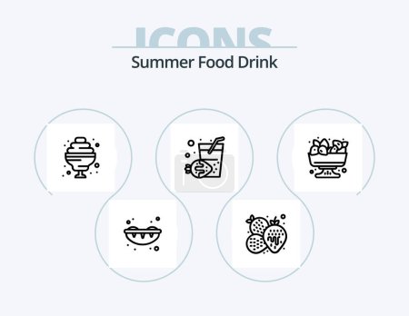 Ilustración de Summer Food Drink Line Icon Pack 5 Icon Design. comida. Verano. vacaciones. comida saludable. alimentos - Imagen libre de derechos