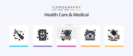 Illustration for Health Care And Medical Line Filled 5 Icon Pack Including pills. bottle. blood. tablet. aspirin. Creative Icons Design - Royalty Free Image