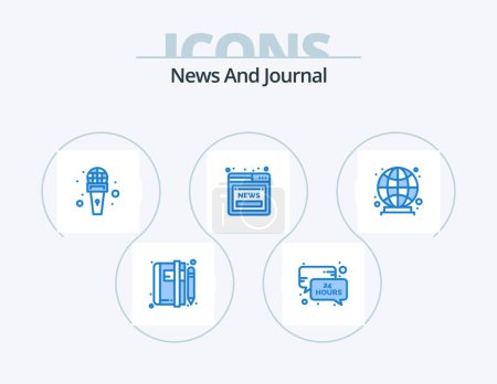 Illustration for News Blue Icon Pack 5 Icon Design. global. online. message. news. reporter - Royalty Free Image