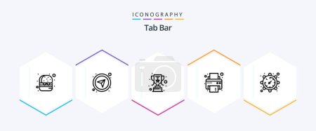 Illustration for Tab Bar 25 Line icon pack including . time. reward. setting. printer - Royalty Free Image