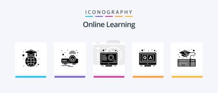 Illustration for Online Learning Glyph 5 Icon Pack Including graduation. qa. education. online. answers. Creative Icons Design - Royalty Free Image