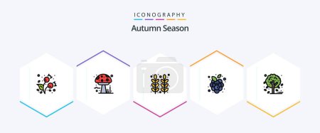 Téléchargez les illustrations : Autumn 25 FilledLine icon pack including autumn. vine. autumn. grapes. wheat - en licence libre de droit