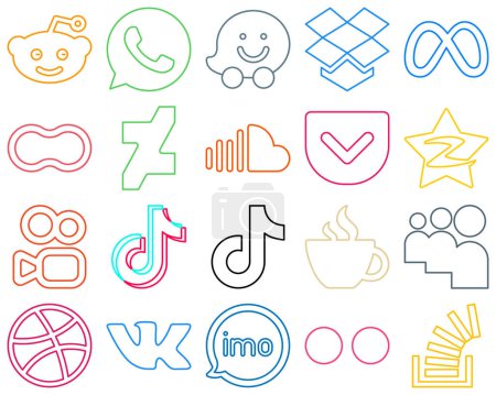 Illustration for 20 Stylish and elegant Colourful Outline Social Media Icons such as kuaishou. tencent. women. qzone and music High-resolution and versatile - Royalty Free Image