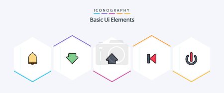 Illustration for Basic Ui Elements 25 FilledLine icon pack including on. button. up. start. control - Royalty Free Image