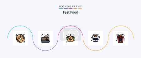 Téléchargez les illustrations : Fast Food Line Filled Flat 5 Icon Pack Including . chicken. junk food. food. food - en licence libre de droit
