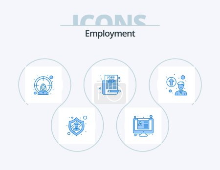 Téléchargez les illustrations : Employment Blue Icon Pack 5 Icon Design. promotion concept. personal up gradation. female. select job. job - en licence libre de droit