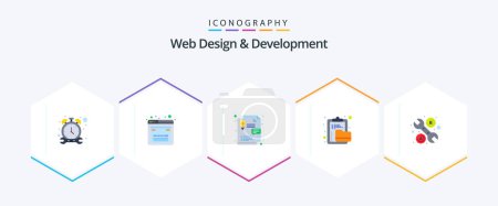Illustration for Web Design And Development 25 Flat icon pack including tool. folder. idea. file. clipboard - Royalty Free Image
