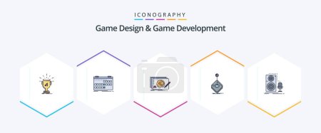 Illustration for Game Design And Game Development 25 FilledLine icon pack including gaming. arcade. release. game. new - Royalty Free Image