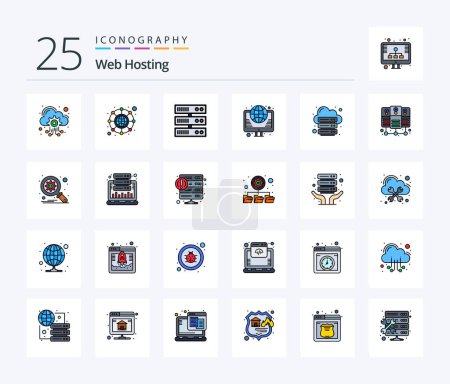 Ilustración de Web Hosting 25 Line Filled icon pack including internet. database. datacenter. web. internet - Imagen libre de derechos