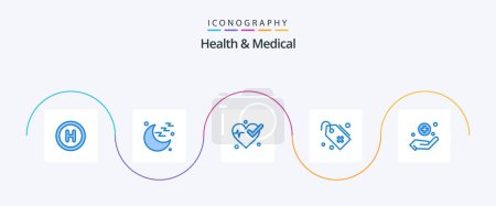 Ilustración de Salud y azul médico paquete de 5 iconos incluyendo. Firma. Late. Médico. signo - Imagen libre de derechos