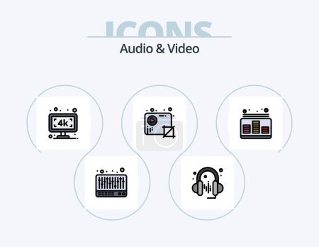 Ilustración de Línea de audio y vídeo llenado Icon Pack 5 Icon Design. multimedia. Vídeo. cosecha. Pausa. audio - Imagen libre de derechos