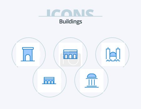 Illustration for Buildings Blue Icon Pack 5 Icon Design. harbor. bridge. historic. institute. building - Royalty Free Image