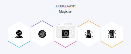 Téléchargez les illustrations : Magician 25 Glyph icon pack including trick. magic. star. hat. scary - en licence libre de droit