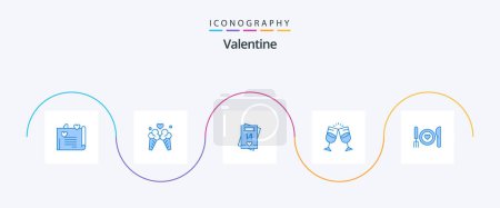 Illustration for Valentine Blue 5 Icon Pack Including couple. juice. feb. alcohal. card - Royalty Free Image