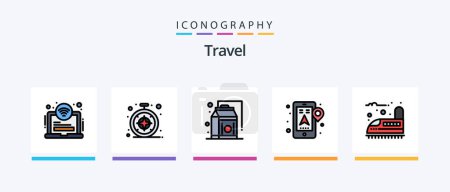 Téléchargez les illustrations : Travel Line Filled 5 Icon Pack Including products. food. travel. plane. airplane. Creative Icons Design - en licence libre de droit