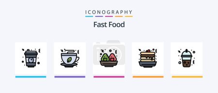 Téléchargez les illustrations : Fast Food Line Filled 5 Icon Pack Including . food. fast food. sweet. food. Creative Icons Design - en licence libre de droit