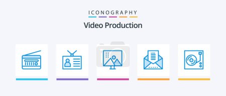 Illustration for Video Production Blue 5 Icon Pack Including message envelope. email. retro television. photo retouching. modify photographs. Creative Icons Design - Royalty Free Image