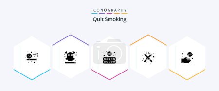 Téléchargez les illustrations : Quit Smoking 25 Glyph icon pack including lifestyle. cigarette. dangerous. tobacco. medicine - en licence libre de droit