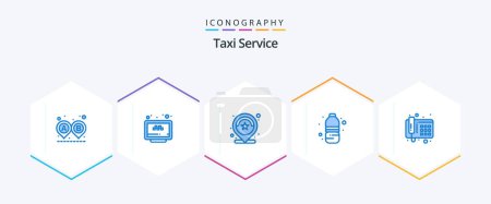 Téléchargez les illustrations : Taxi Service 25 Pack icône bleue avec boisson. l'eau. site web. bouteille. révision - en licence libre de droit