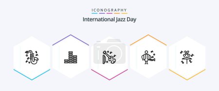 Téléchargez les illustrations : International Jazz Day 25 Line icon pack including . music . artist . violin - en licence libre de droit