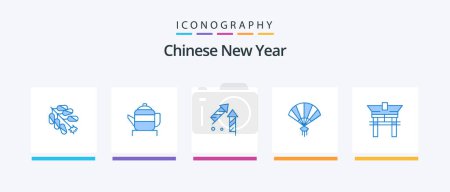 Ilustración de Chinese New Year Blue 5 Icon Pack Including bridge. chinese. fireworks. china. fan. Creative Icons Design - Imagen libre de derechos