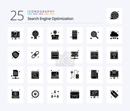 Illustration for Seo 25 Solid Glyph icon pack including search. gear. idea. online store. ecommerce - Royalty Free Image
